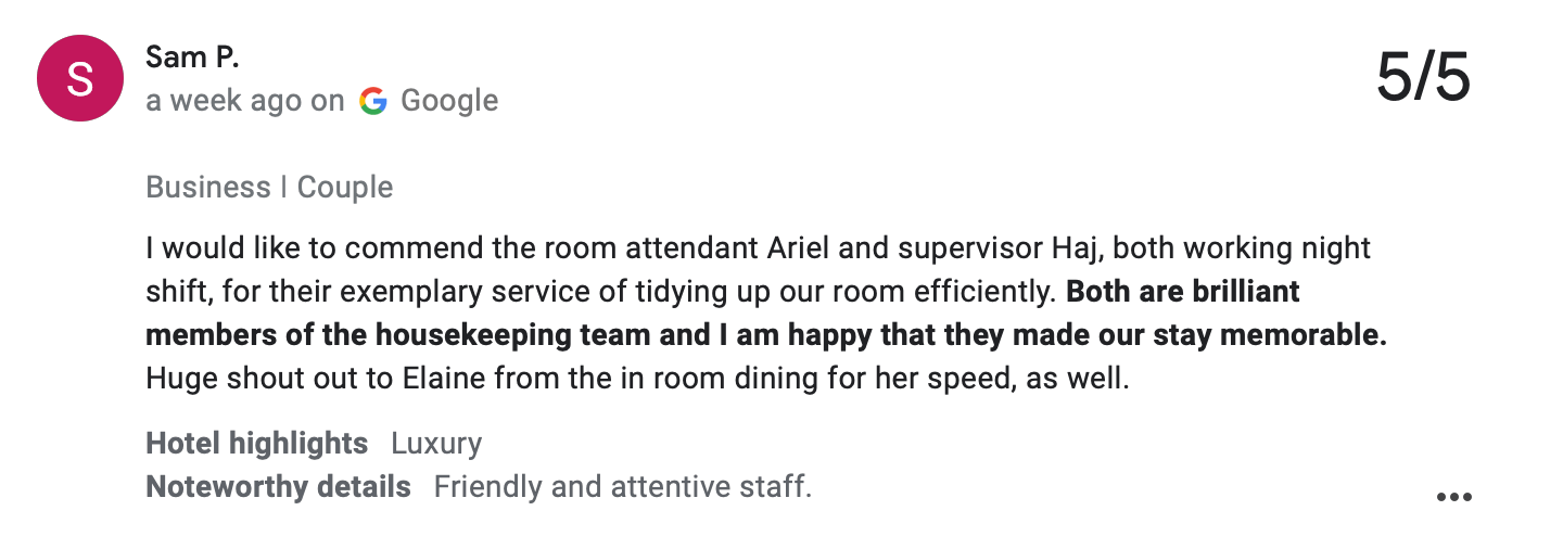 Google Review Example